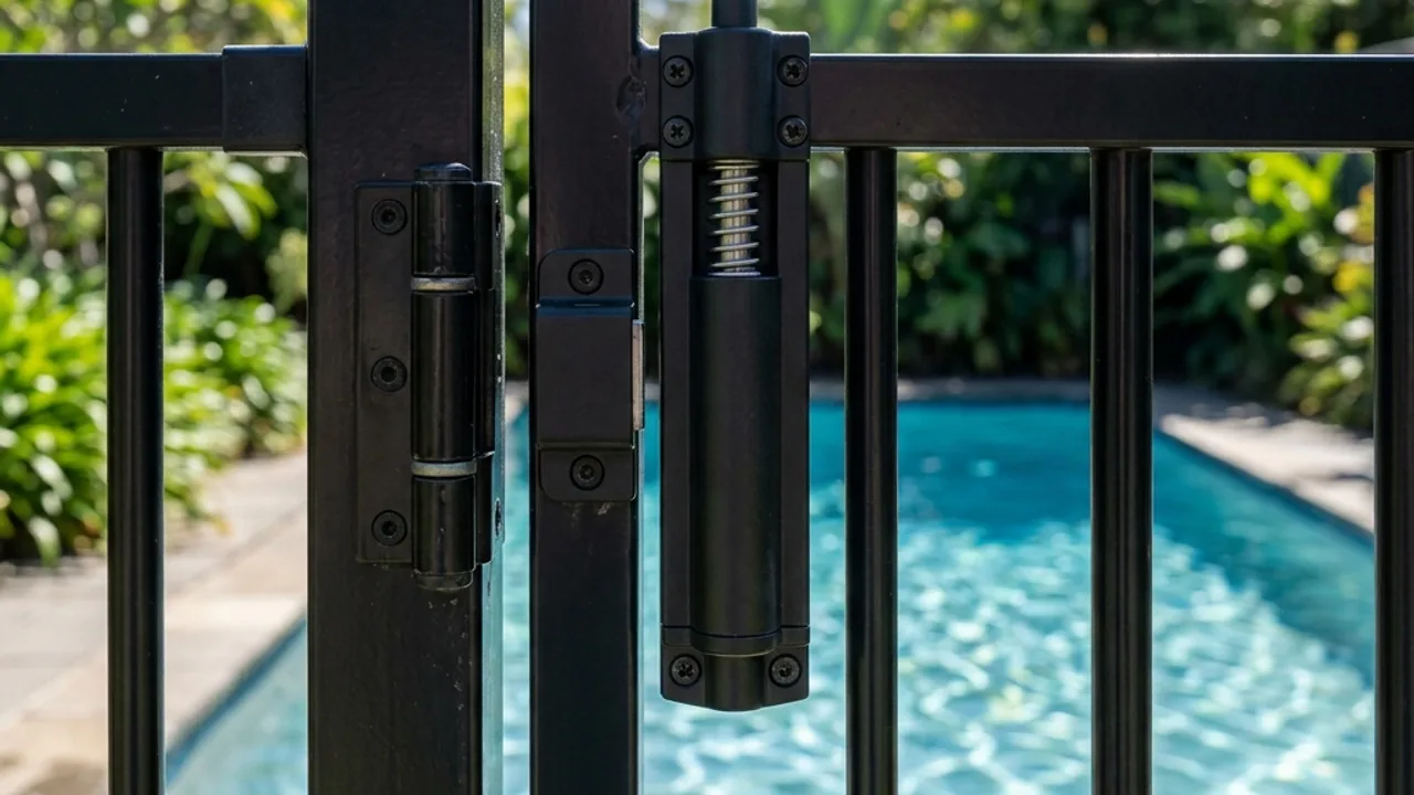 Gate hinge, drop bolt and post detail on a Toowoomba driveway gate