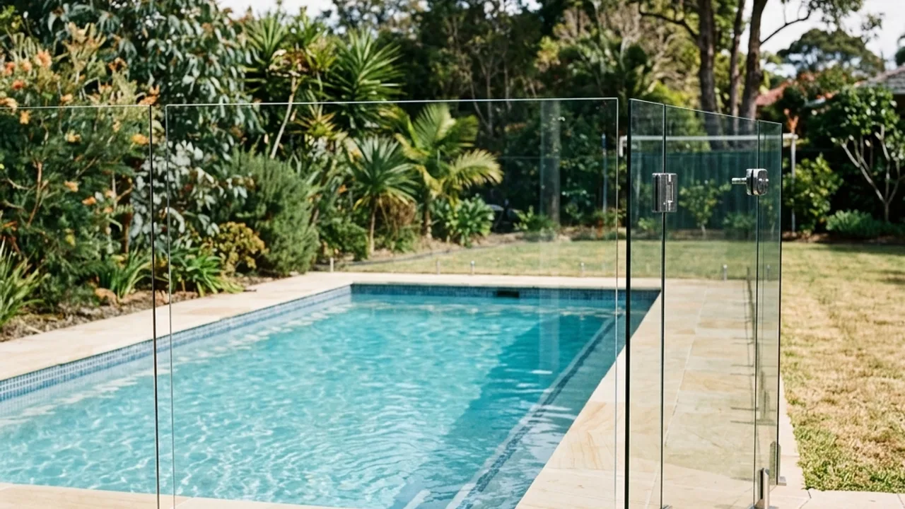Frameless glass pool fence around a Toowoomba backyard pool