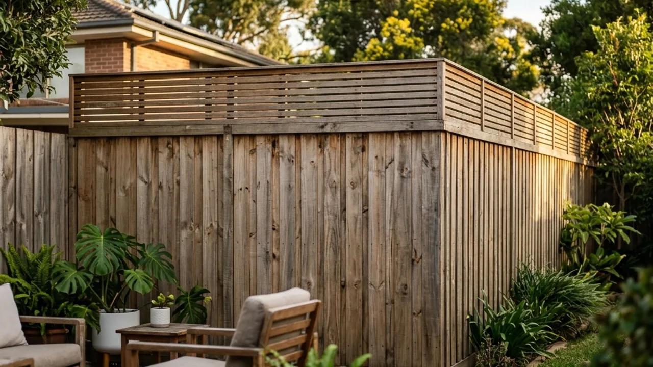 Full-height lapped and capped timber privacy fence beside a Toowoomba back deck