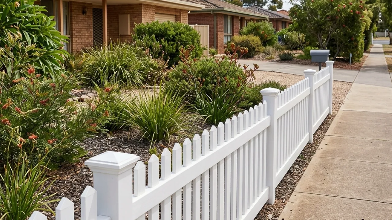 White PVC picket fence along a front boundary on a Toowoomba estate block