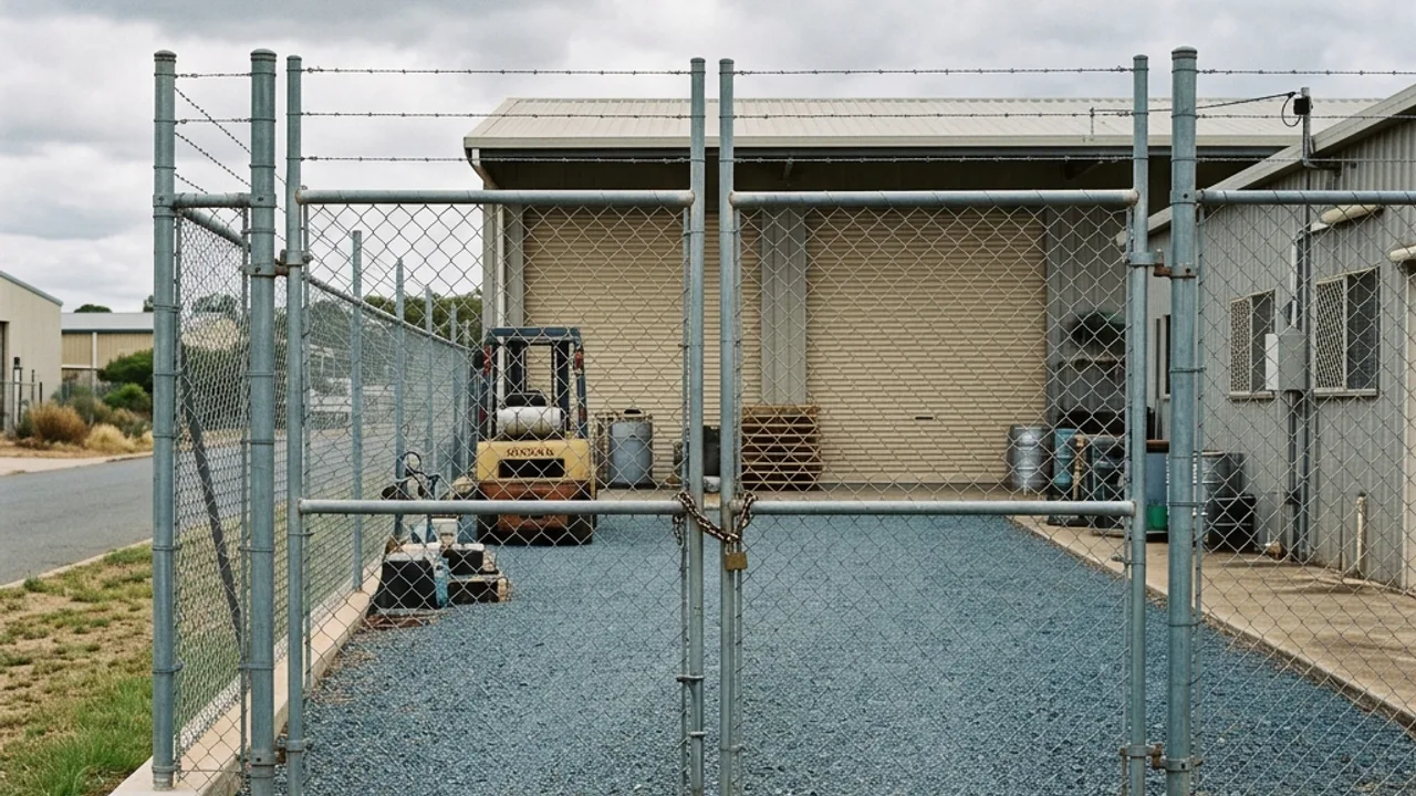 Chain wire compound fence and sliding vehicle gate at a Toowoomba industrial yard